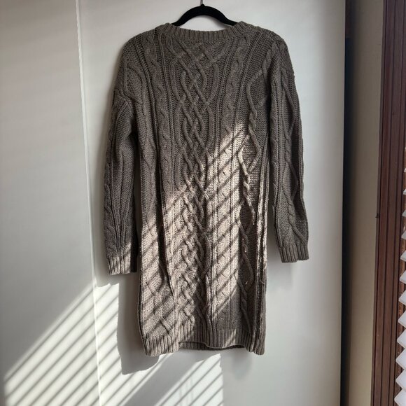 MODA INTERNATIONAL Taupe Long Sleeve Cable Knit Wool Blend Sweater Dress - Picture 3 of 5